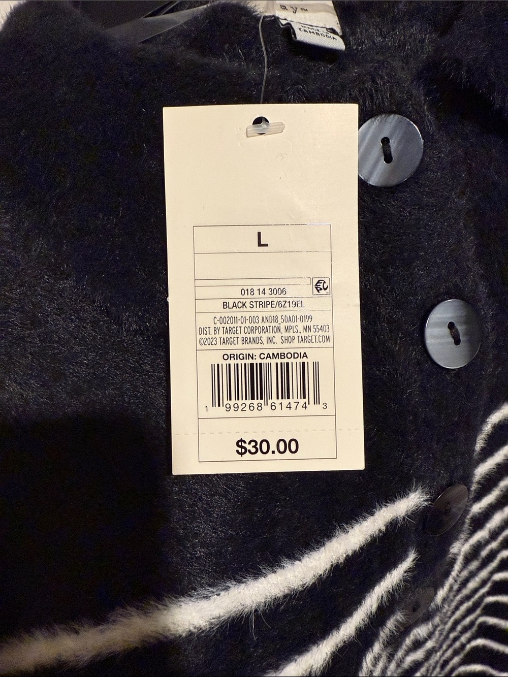 Black & White Striped Fuzzy Polo Top - Picture 7 of 7